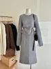 Sukienki robocze 2024 Zima elegancka seksowna solidna kolor 2-częściowy zestaw Sweter z długim rękawem