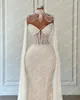 vestido de novia de sirena de encaje c cuentas brillantes, vestidos novia elegantes c apliques perlas, capa gasa hecha a medida, vestidos N9ie#