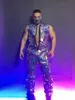 Rouge Bleu Glitter Laser Paillettes Sleevel Combinaison Costume De Danse Hommes Danseur Chanteur Performance Bar Discothèque Scène Outfit L0Xb #