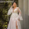 Evon NUPCIAL Boho Plus Size Casamento Dr Lg Mangas Illusi Voltar Applique A Linha Vestidos de Noiva Ver Através Vestido De Novia F773 #