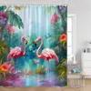 Cortinas de chuveiro flamingo cortina palmeiras lago lótus flores tropical selva planta banho conjunto tecido decoração do banheiro com ganchos