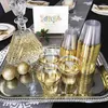 Gobelets jetables en plastique doré, 3 pailles, 9 Oz, verres à vin transparents pour fêtes, vente au détail