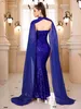 Runway Dresses Sequined Strapless Evening Maxi Dress Chiffon Flying Slve Luxury Halter Backless Prom Gown for Women T240330