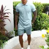 Vêtements d'été Hommes De Luxe Survêtement Ensemble Casual Manches Courtes Couleur Unie Polo ChemiseShorts Streetwear 2 Pièces Costume 2024 240320