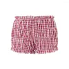 Women's Shorts Elastic Pants Fashion Low Waist Y2k Clothes Ruffled Ruffles Cake Women Red And White Plaid