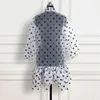 Standing Collar Bow Sexy Perspective Organza Polka Dot Loose Ruffled Edge Women's Dress 531584