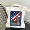 Vintage Paris LD Amsterdam New York Tokyo Berlin Stamp Kvinnor Canvas axelhandväska Tote Cott Shop Beach Baguette Bag J0TZ#