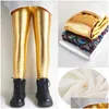 Trousers Autumn Winter Fleece Plus Girls Pants Shiny Gold Sier Long Kids Boys Warm Leggings For Children Drop Delivery Baby Maternity Oti3L