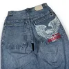 Streetwear JNCO Jeans à jambes larges hommes Y2K Hip Hop Harajuku Eagle brodé rétro Denim pantalon décontracté Baggy taille haute pantalon 240318