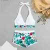 Zwemkleding voor dames Tropische print bikini's Dames Tweedelig badpak Dames Shorts Halter Tweedelige badmode Tankini's Set Zomer Strandkleding Zwemmen T240330