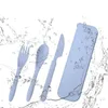 Ensembles de vaisselle autour de petite table à manger ensemble pour des espaces Fork de paille de blé et cuillère à trois pièces de table portable étudiante