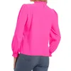 Blouses pour femmes Femmes élégantes plissées et chemises à manches longues Couleur unie 2024 Printemps Été Bureau Dames Tuniques