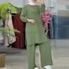 Ethnische Kleidung Zweiteilige Muslim-Sets Frauen Lose Tops Breite Beinhosen 2-teiliges Casual-Kaftan-Türkei-Set 2024 Ramadan Eid 2 Islam 5XL