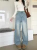 Jeans pour femmes Automne Numéro Broderie Chaud Épaissir Lavé Bleu Y2K Baggy Pantalon Pour Femmes Droite Coréenne Casual Pantalon Élégant Dame