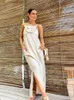 Basic Casual Dresses Solid 3d Flower Cotton Linen Sling Maxi Dresses Women Backless Slveless Slim Long Robes 2024 Chic Lady Vacation Party Vestidos 1 T240415