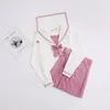 donne ricamo Dr Set JK stile preppy scuola costume uniforme studenti ragazze colletto alla marinara corto crop top minigonna rosa I8Ug #