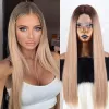 Wigs Long Straight Middle Gradient Pink Blue Blonde wig For Women Artificial Hair Fibers Are Heat Resistant Cosplay Daily Wear