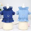 Vêtements pour chiens Animaux Jeans Robe Volants Gilet Harnais pour animaux de compagnie Denim Chiot Bleu Vêtements Chat Chiens Laisse Crochet Poitrine Dos