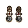 Orecchini a bottone Francese retrò barocco Ritratto Moneta Personalità di lusso e temperamento Rubino Perla Vecchi soldi per le donne