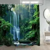 Cortinas do chuveiro florestas cortina de cortina jungle plantas verdes árvores rústicas paisagem natural banheira decoração de banheiro com ganchos