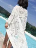 Dress Beach White Lace Summer Maxi Dress Women Long Sleeve Beach Cover Up Sexy See Through Boho Bikini Beachwear Cover-ups 240321