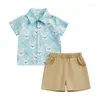 Conjuntos de roupas 0-4y bebê meninos roupas casuais páscoa impressão manga curta botão camisas calças criança crianças roupas de verão