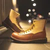 Botas novas feitas à mão de outono de inverno masculino casual Cow Leather Tooling Botas de tornozelo vintage British ao ar livre