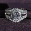 3 pezzi Rulelei eleganti anelli di nozze di marca gioielli vintage argento sterling 925 riempimento forma rotonda 5A zircone CZ diamante eternità festa donna coppia nuziale anello set regalo