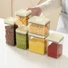 Garrafas de armazenamento fácil acesso recipiente de alimentos grau quadrado vedação jar à prova de umidade para cozinha pressionando geladeira