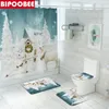 Rideaux de douche Joyeux Noël Snowfield Imprimer Rideau de salle de bain Arbre de Noël Couverture de toilette Couvercle Tapis de bain Ensemble Tapis antidérapant Tissu