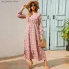 Basic Casual Dresses Women Maxi Dresses Sping Autumn Bohemian Casual Full Slve High Waist Beach Woman Chiffon Dresses Floral Vestidoes Long Dress T240330