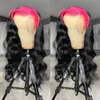 Charisma Long Body Wave Lace voorpruik synthetische pruiken voor zwarte vrouwen roze tot zwarte kanten pruiken met babyhaar natuurlijke haarlijn