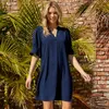 Robe en mousseline d'été Femmes Couleur solide lâche Vlein V couche Vle