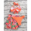 Women's Swimwear 3pcs Sexy Women Summer Print Bikini Set Bra Tie Side G-String Thong Beachwear Swimsuit Bathing Swimming Suit