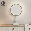 Vaidade iluminada com altura ajustável, ampliação de 1X/10X, espelho de beleza de mesa redondo recarregável com suporte, perfeito para cuidados com a pele próximos, uso detalhado de maquiagem