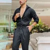 Summer Thin Mens Cargo Jumpsuit Pants Overalls Long Sleeve Button-Down Rompers Solid Color Workwear Overalls 240323