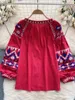 Bluzki damskie gagaok swobodne haftowanie retro bluzka kobiety bąbelkowe rękawy odchudzające francuski styl świąteczny blusas feminas