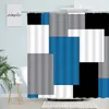 Rideaux de douche abstrait géométrique bleu noir gris blanc rayures carrées motif moderne tissu homme décor de salle de bain ensembles avec crochets