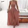 Robes décontractées PULABO Femmes Bohème Longue Fête Bal En Mousseline De Soie Maille Maxi Solide Spaghetti Sangle Dos Nu SunParty Femme Robe Robe