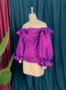 Fora do ombro Blusa Plus Size Ruffles Lg Flare Manga Brilhante Roxo Tops Evening Party Cocktail Club Wear Camisas Blusas 4XL o4zU #