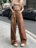 Dżinsy damskie Y2K Brown Vintage Hip Hop Denim Denim Pants Female Street Street Style Spodery Kobiety Ubrania wysokiej prostej nogi