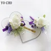 yo CHO mariage boutnière poignet corsage bracelet demoiselle d'honneur hommes corsage violet soie roses orchidée mariage bal fournitures de mariage p9Yg #