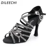 Chaussures de danse DILEECHI Latin Satin brillant Double strass femmes Salsa femme salle de bal danse peau noire