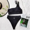 Women's Swimwear Sexy Tummy Cut Out Female Swimsuit High Waist Bikini Women Two-pieces Set Bather Bathing Suit Swim Lady