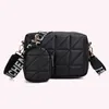 Shoulder Bags Women Diamond Lattice Bag PU Leather Leisure Camera Solid Color Wide Letter Strap Simple With Matching Clutch Set