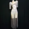 Bright Sier Fringes Rhinestes Bodysuitセクシーな贅沢なレオタード衣装女性誕生日パーティージャンプスーツシンガーダンスステージコスチュー