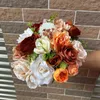 Flores decorativas rosas artificiais combinadas-dly buquê de noiva de casamento peças centrais-ferrugem laranja champanhe flor com haste