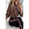 Women039S سراويل من قطعتين مجموعة النساء من الفهد الطباعة Zipper Design jollar طوق طويل الأكمام معطف amp الربيع 206417711