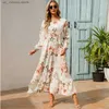 Basic Casual Dresses Women Maxi Dresses Sping Autumn Bohemian Casual Full Slve High Waist Beach Woman Chiffon Dresses Floral Vestidoes Long Dress T240330