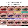 Qi 12 PCS/SET EYE MAKEUP Vattentät neon Färgglad flytande eyelinerpenna smink Comestics Långvarig svart ögonfoderpenna 240325